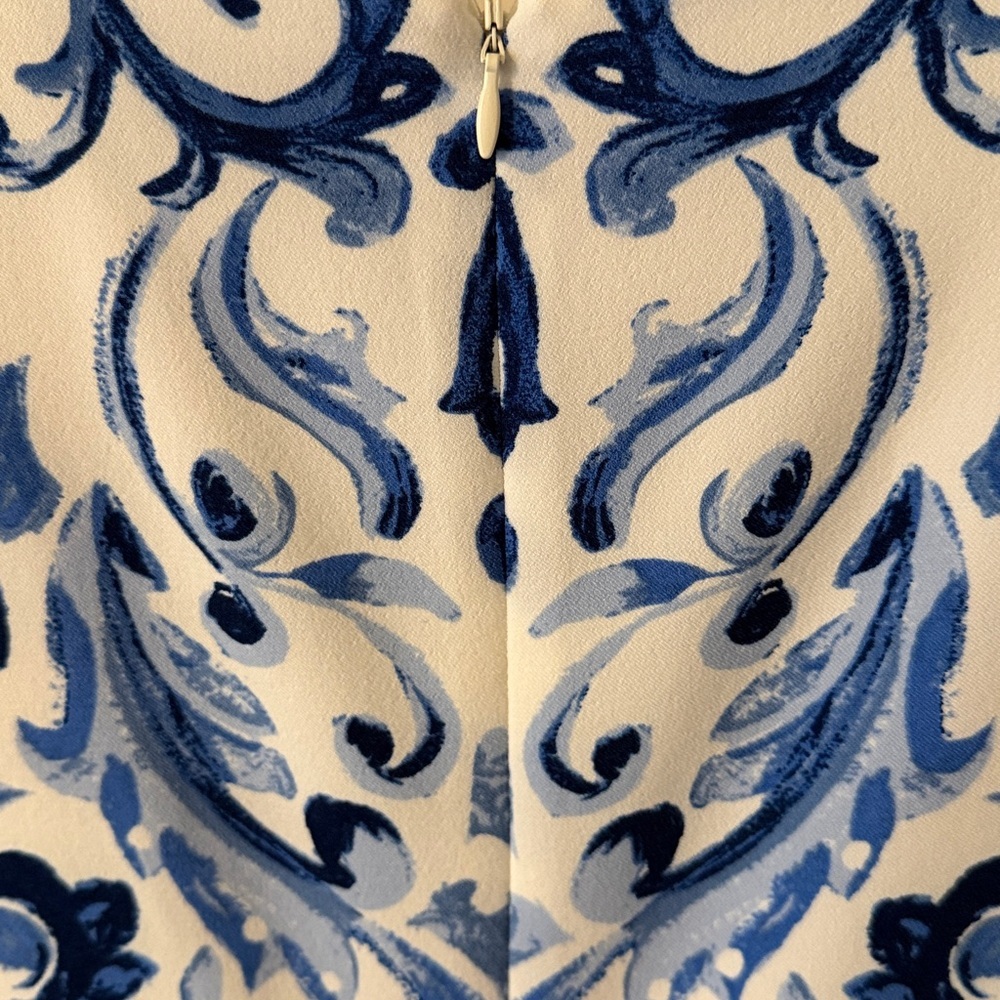 Ralph Lauren White and Blue Damask Sheath Dress Size 8 - Picture 6 of 7